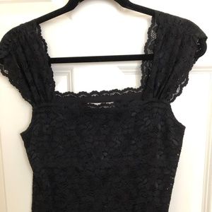 Black Lace Shell Tank with cap sleeves